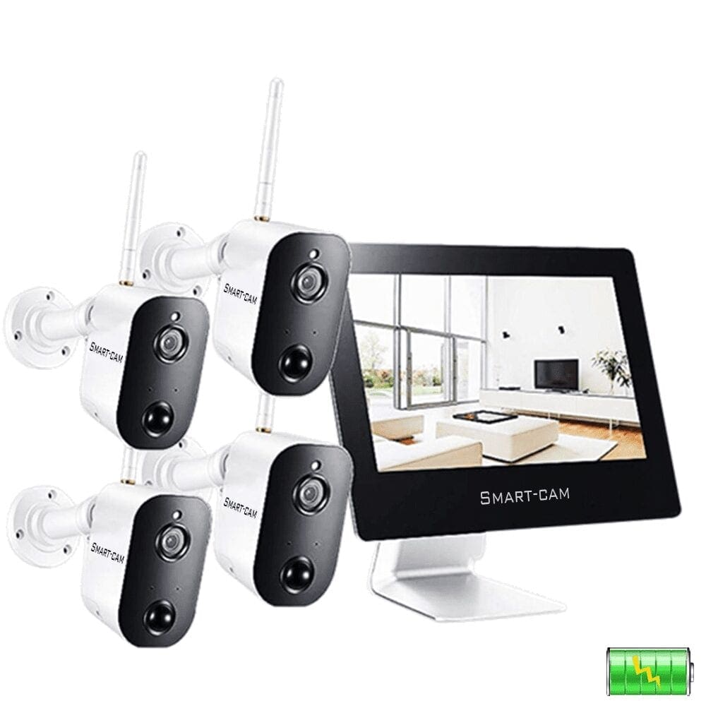 2019-Smart-cam Wireless-Battery-Camera-Wifi-Mini-rev Full-HD-Video-Überwachungssystem mit 4X 2.0 Megapixel Akkubetriebene Kameras sowie 9″-Monitor – Bild 1