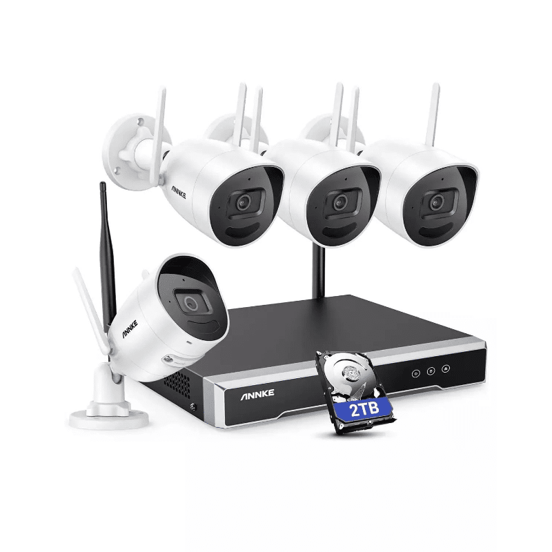 funk 4er set ANNKE 5Megapixel Funk Überwachungskamera Set für Aussen/Innen mit 2TB HDD, 30m Nachtsicht, H.265+ Videoformat, Audioaufnahmen – Bild 1
