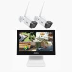 Überwachungskamera Set 2X 5Megapixel funk Kamera + 10.1 Zoll Monitor, 1TB Festplatte für Innen/Aussen  Fernzugriff auf Handy Browser und PC