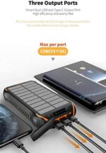 Smart Solar Powerbank 26800mAh wasserdichte Solar Ladegerät USB C Externer Akku mit 2 Eingang und 3 Ausgang, – Bild 5
