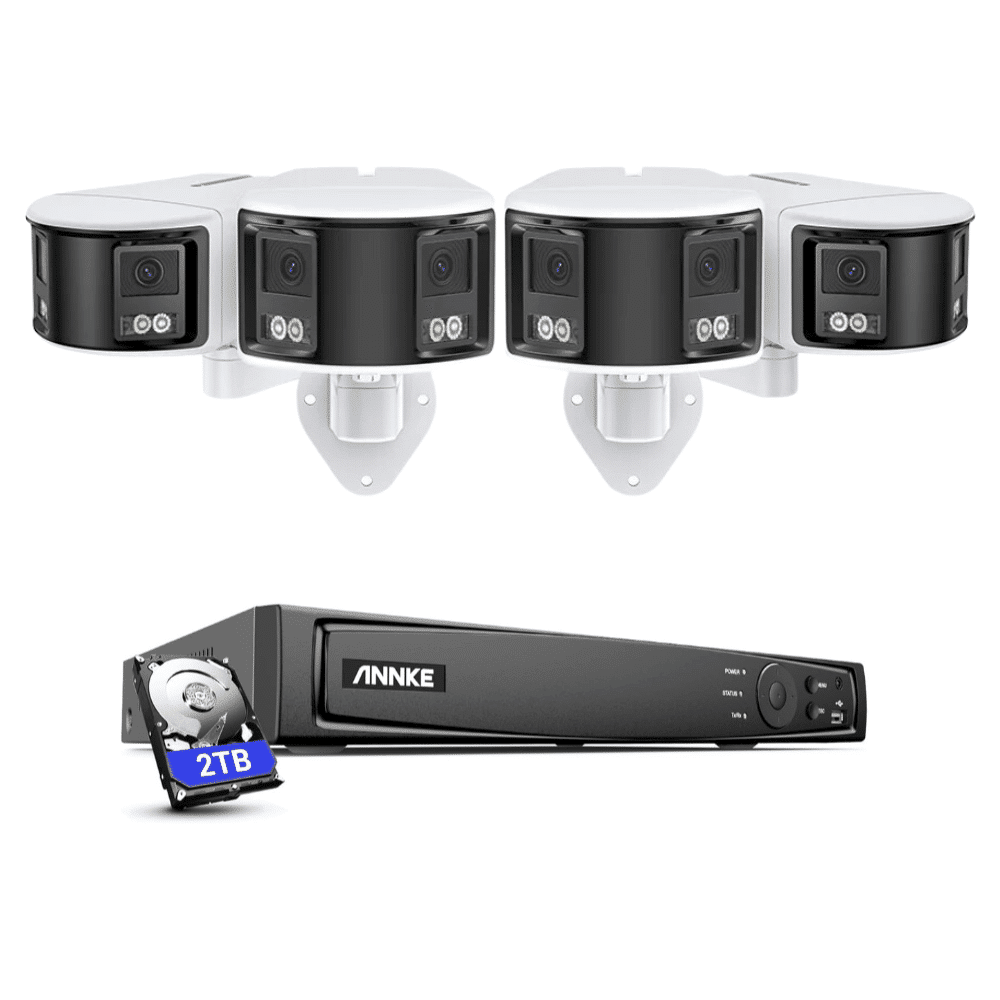 Annke (6) Dual-Lens 180° Panorama Überwachungskamera Set, – 4er Set, + 8 Kanal PoE NVR + 2TB Festplatte – Bild 1