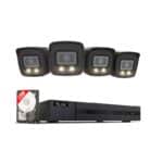 HiLook 4K Bullet-Kamera 4er Komplett Set, Hybrid Light Nachtsicht Farbe & IR | KI Person-/Fahrzeugerkennung, 8CH NVR , 2TB HDD