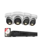 HiLook 4K Turret-Kamera 4er Komplett Set, Hybrid Light Nachtsicht Farbe & IR | KI Person-/Fahrzeugerkennung, 8CH NVR , 2TB HDD