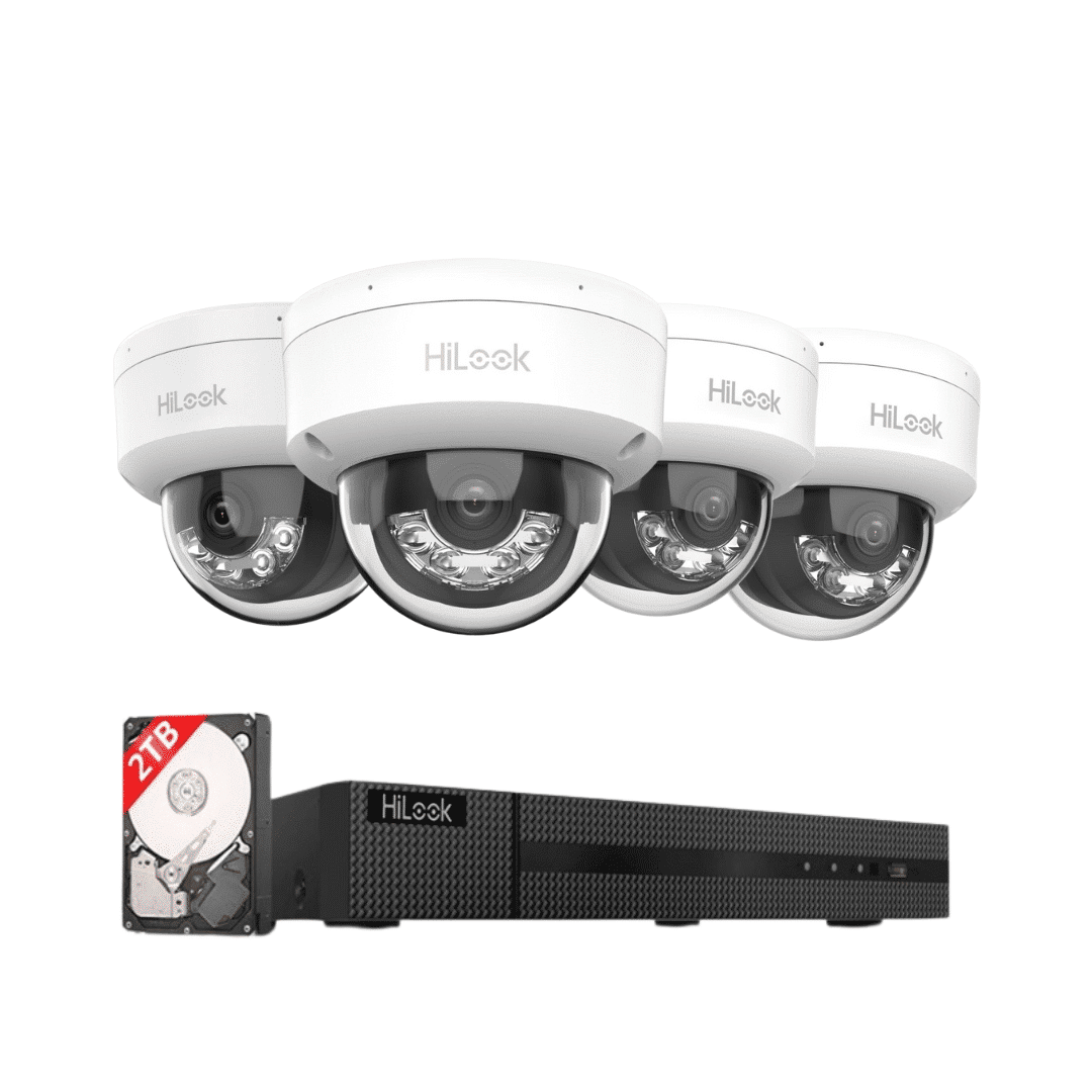 HiLook (1) HiLook 4K Dome-Kamera 4er Komplett Set, Hybrid Light Nachtsicht Farbe & IR | KI Person-/Fahrzeugerkennung, 8CH NVR , 2TB HDD – Bild 1