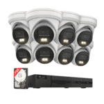 HiLook 4K Turret-Kamera 8er Komplett Set, Hybrid Light Nachtsicht Farbe & IR | KI Person-/Fahrzeugerkennung, 8CH NVR , 2TB HDD
