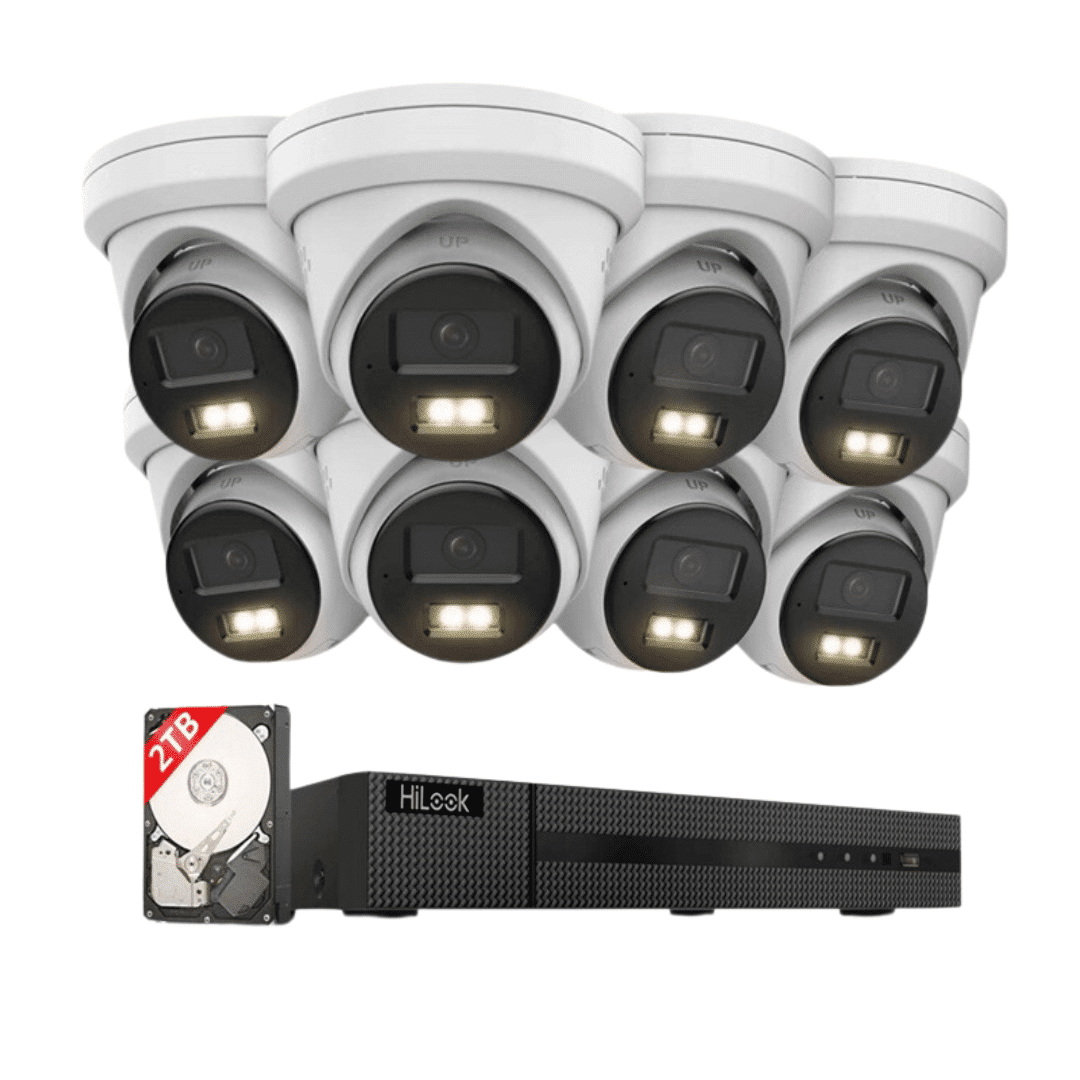HiLook (7) HiLook 4K Turret-Kamera 8er Komplett Set, Hybrid Light Nachtsicht Farbe & IR | KI Person-/Fahrzeugerkennung, 8CH NVR , 2TB HDD +Aktive Abschreckung – Bild 1
