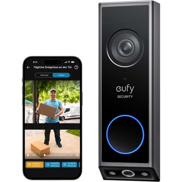 eufy Security Video-Türklingel E340, 2K HD, Paketerkennung, Akku/Kabel, kompatibel mit HomeBase S380