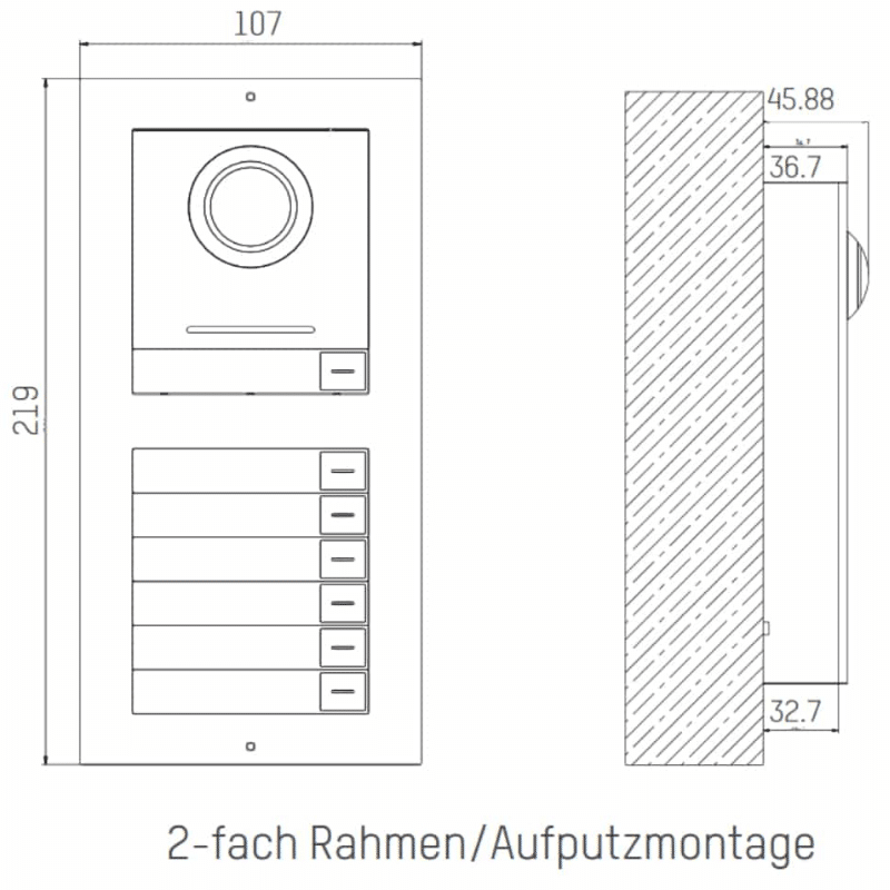 Massskizze DS-KD-ACW2/S – Aufputzmontage