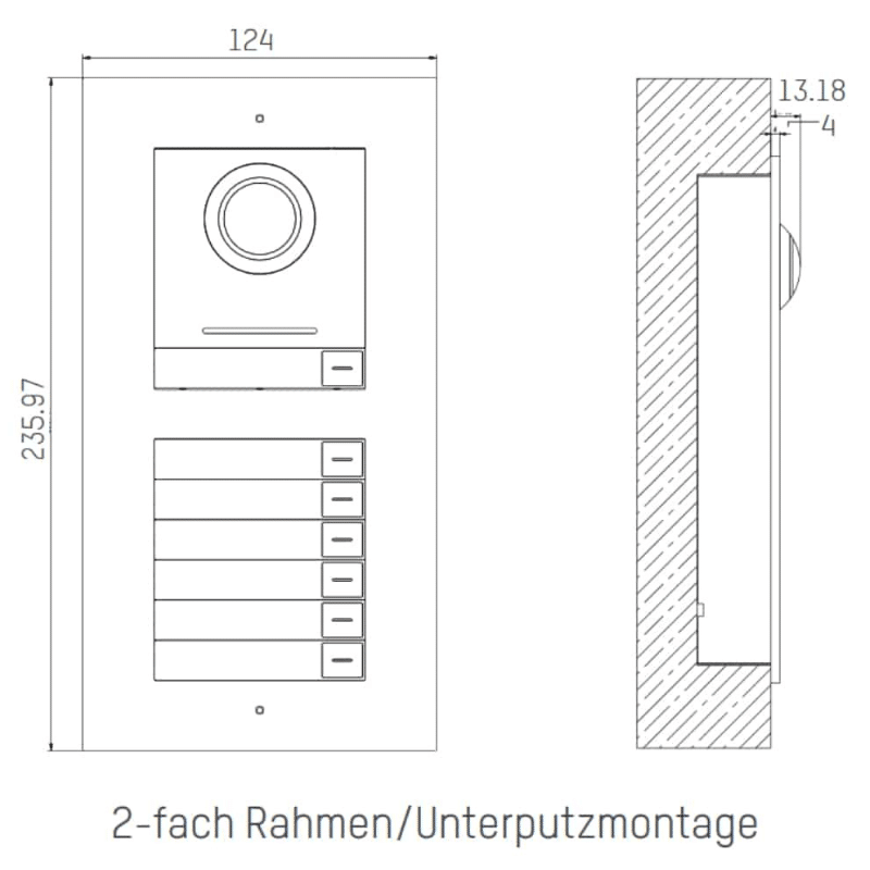 Massskizze DS-KD-ACF2/S – Unterputzmontage