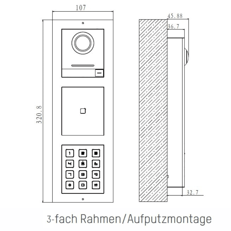 Massskizze DS-KD-ACW3/S – Aufputzmontage