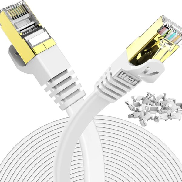 Veetop Cat 7 Flachkabel 20 m weiss – RJ45 Netzwerkkabel (1)