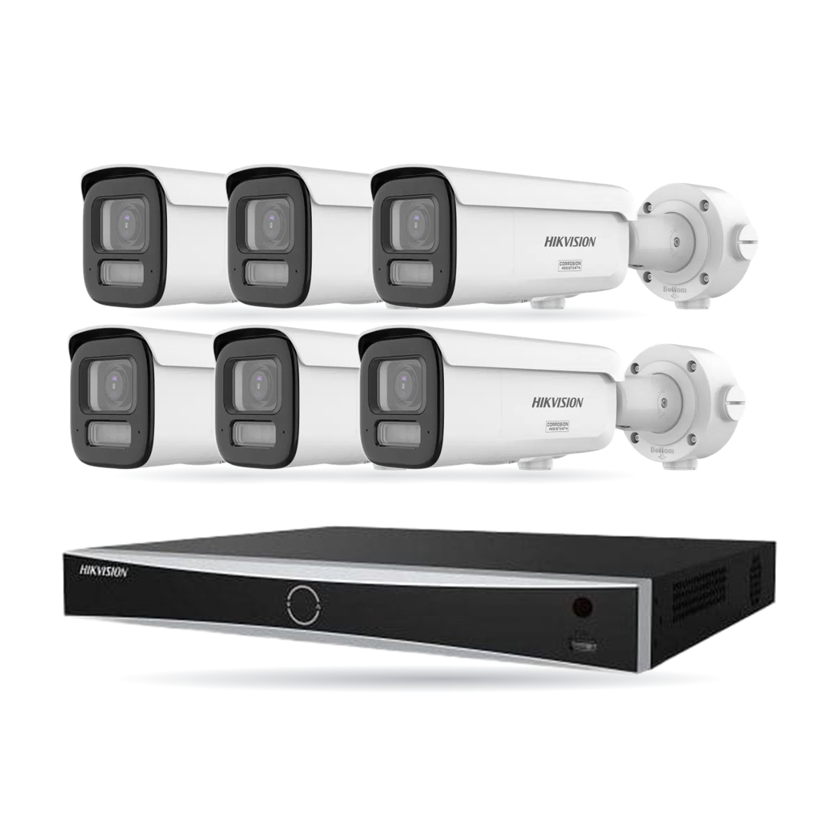 kit-w-premium-bullet-6-v6 Hikvision PREMIUM Bullet-Kamera Komplettset – 6 Kameras + 1 NVR – Bild 1