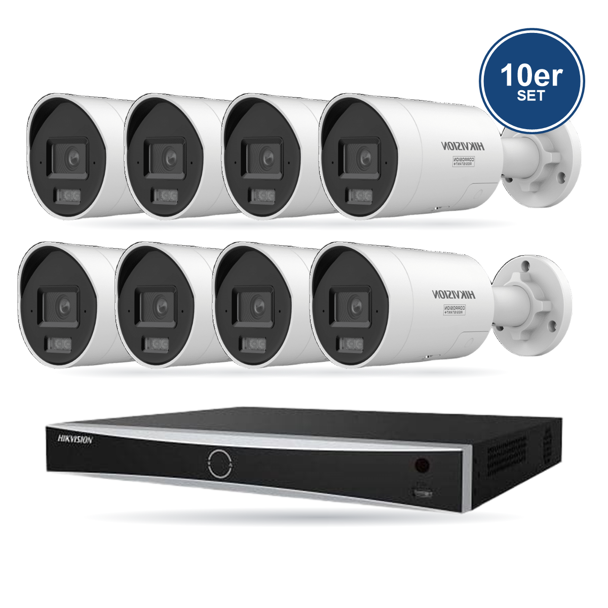 kit-w-pro-bullet-10-v6 Hikvision PRO Bullet-Kamera Komplettset – 10 Kameras + 1 NVR – Bild 1