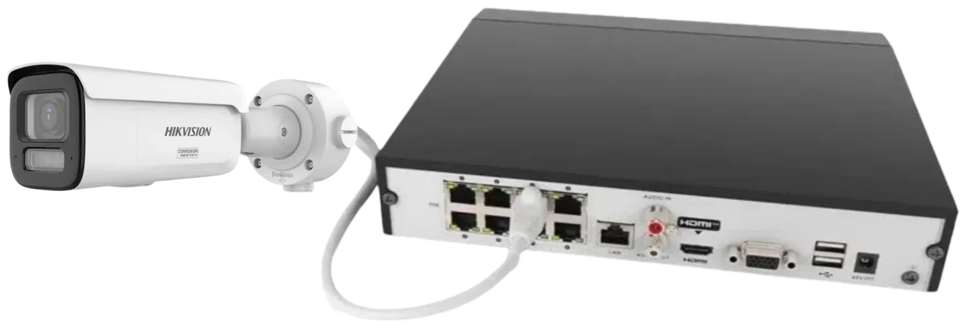 Ein Netzwerkkabel überträgt Strom und 4K-Bild – Kamera direkt am PoE-Rekorder