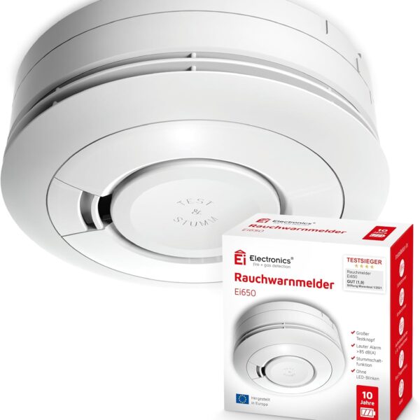 Ei Electronics Ei650 Rauchmelder mit 10-Jahres-Batterie, ohne LED-Blinken, EN