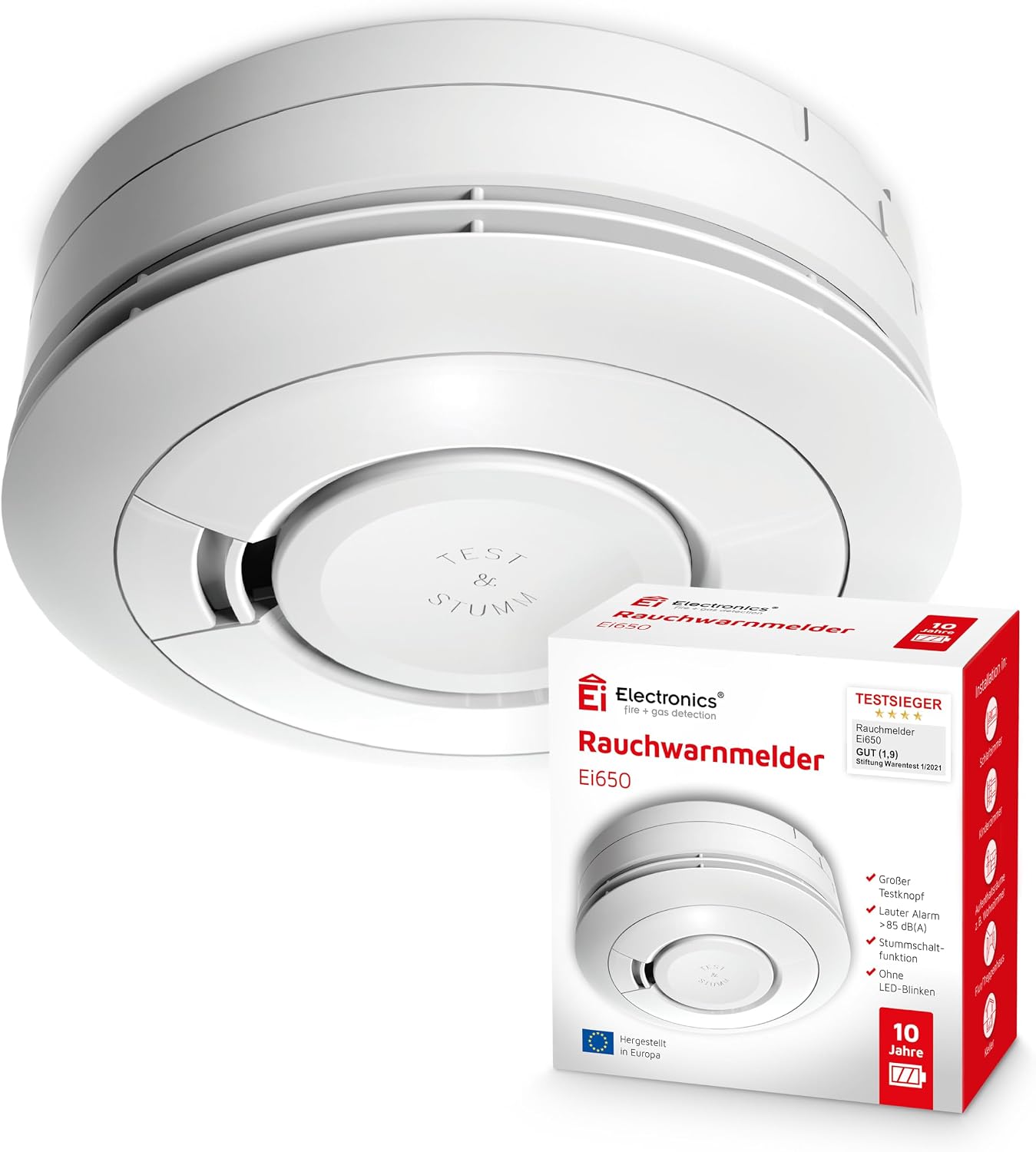 Ei Electronics Ei650 Rauchmelder mit 10-Jahres-Batterie, ohne LED-Blinken, EN