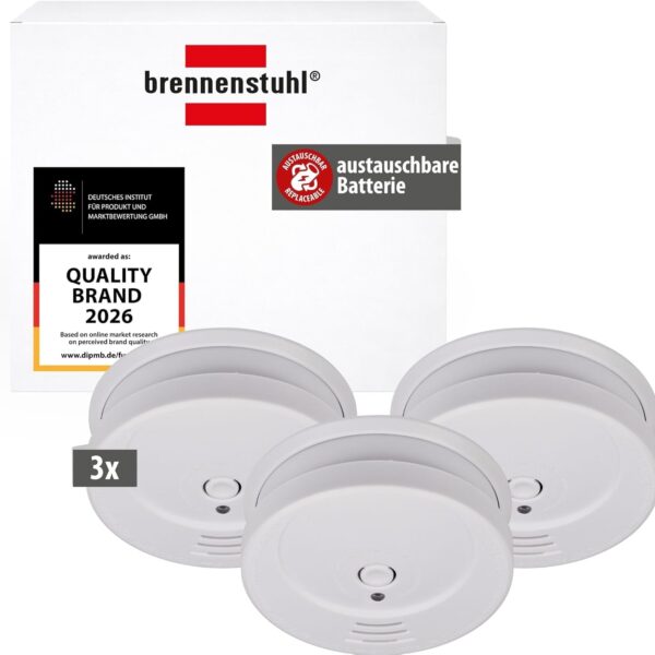 Brennenstuhl Rauchmelder-Set RM C 9010, 3 Stück, austauschbare 9-V-Batterie, EN