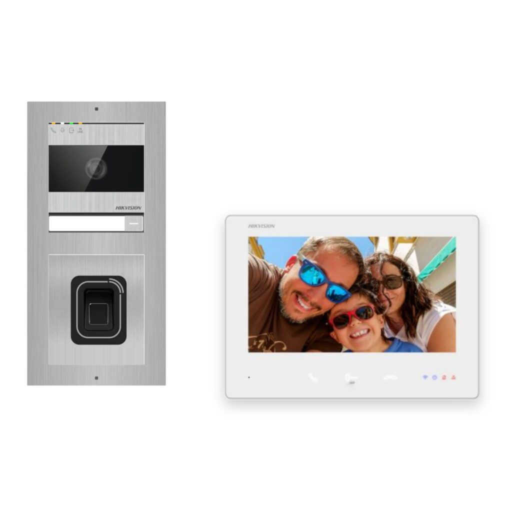 Hikvision 2-Draht-Bus Video-Türsprechanlage Einfamilienhaus – Komplett-Set mit Fingerprint, Aufputz