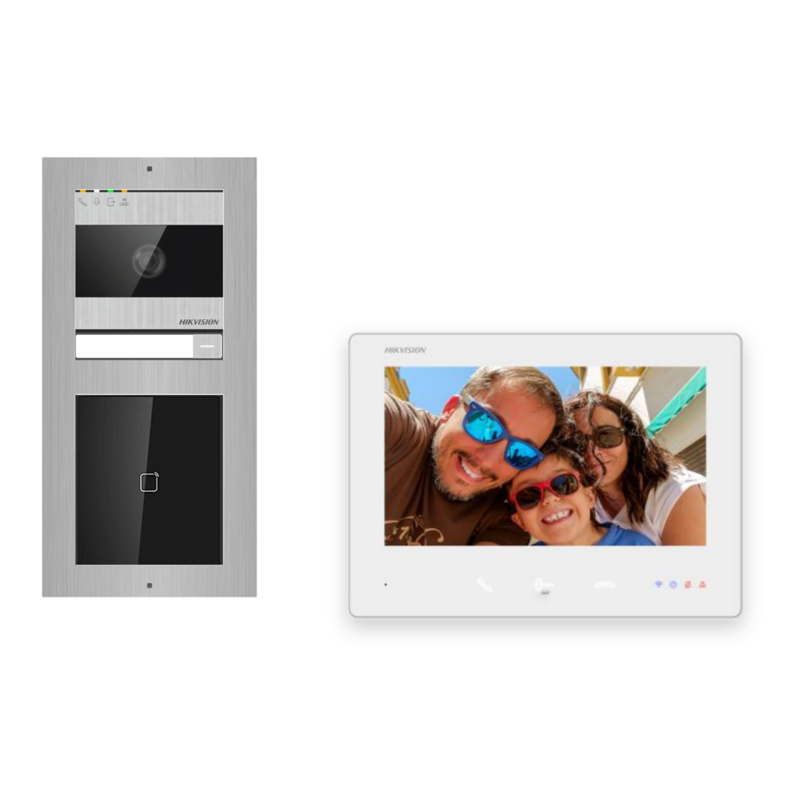 2-Draht-Bus Video-Türsprechanlage Set · 2-Modul Aufputz Edelstahl · Kartenleser · 1× Monitor 2-Draht-Bus Video-Türsprechanlage Set · 2-Modul Aufputz Edelstahl · Kartenleser · 1× Monitor – Türstation, Innenstation und Smartphone-App
