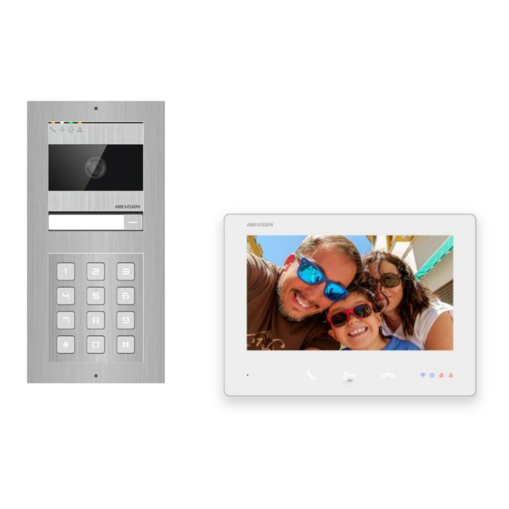 Hikvision 2-Draht-Bus Video-Türsprechanlage Einfamilienhaus – Komplett-Set mit Zahlencode, Aufputz