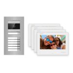 Hikvision 2-Draht-Bus Video-Türsprechanlage 4-Familienhaus – Komplett-Set Edelstahl, Unterputz – Türstation und Innenstation