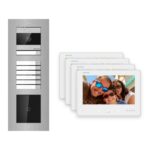Hikvision 2-Draht-Bus Video-Türsprechanlage 4-Familienhaus – Komplett-Set mit Kartenleser, Unterputz – Türstation und Innenstation