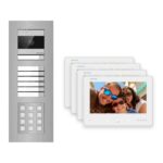 Hikvision 2-Draht-Bus Video-Türsprechanlage 4-Familienhaus – Komplett-Set mit Zahlencode, Unterputz – Türstation und Innenstation