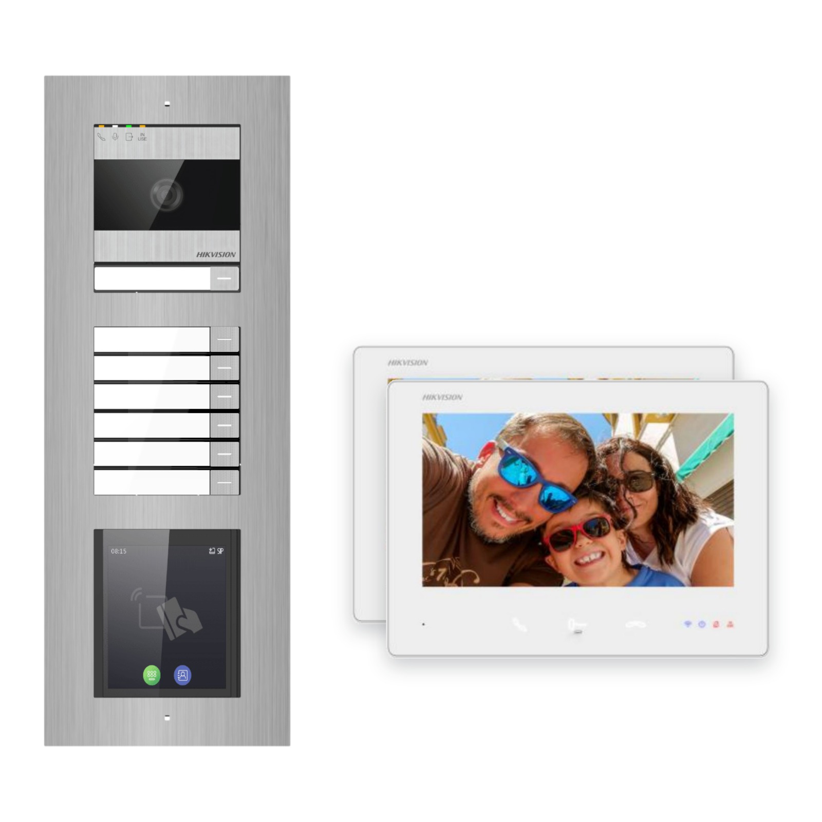 Hikvision 2-Draht-Bus Video-Türsprechanlage 2-Familienhaus – Komplett-Set mit Touch-Display, Unterputz Hikvision 2-Draht-Bus Video-Türsprechanlage 2-Familienhaus – Komplett-Set mit Touch-Display, Unterputz – Türstation und Innenstation