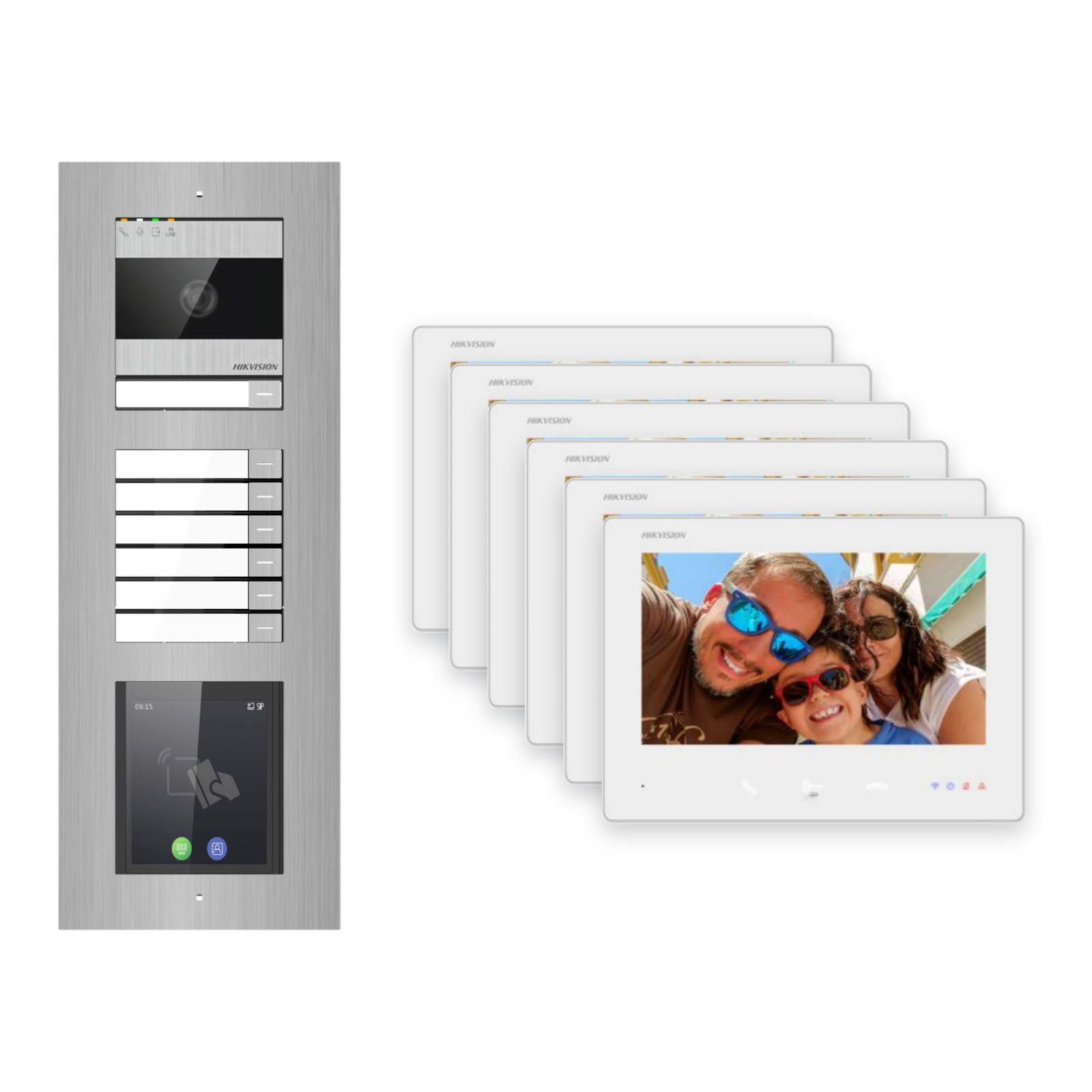Hikvision 2-Draht-Bus Video-Türsprechanlage 6-Familienhaus – Komplett-Set mit Touch-Display, Unterputz Hikvision 2-Draht-Bus Video-Türsprechanlage 6-Familienhaus – Komplett-Set mit Touch-Display, Unterputz – Türstation und Innenstation
