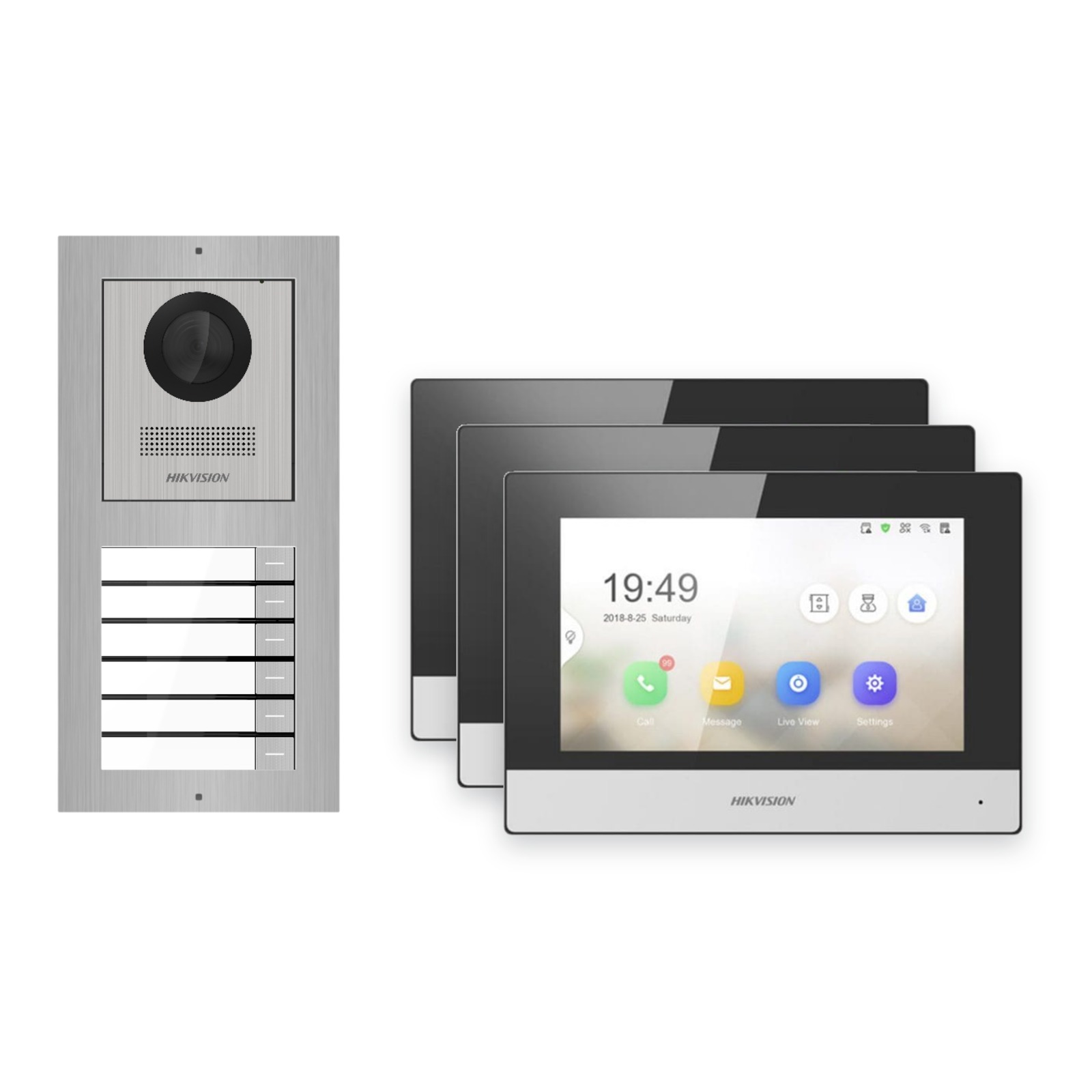 Hikvision 2-Draht-IP Video-Türsprechanlage 3-Familienhaus – Komplett-Set Edelstahl, Monitor schwarz Hikvision 2-Draht-IP Video-Türsprechanlage 3-Familienhaus – Komplett-Set Edelstahl, Monitor schwarz – Türstation und Innenstation