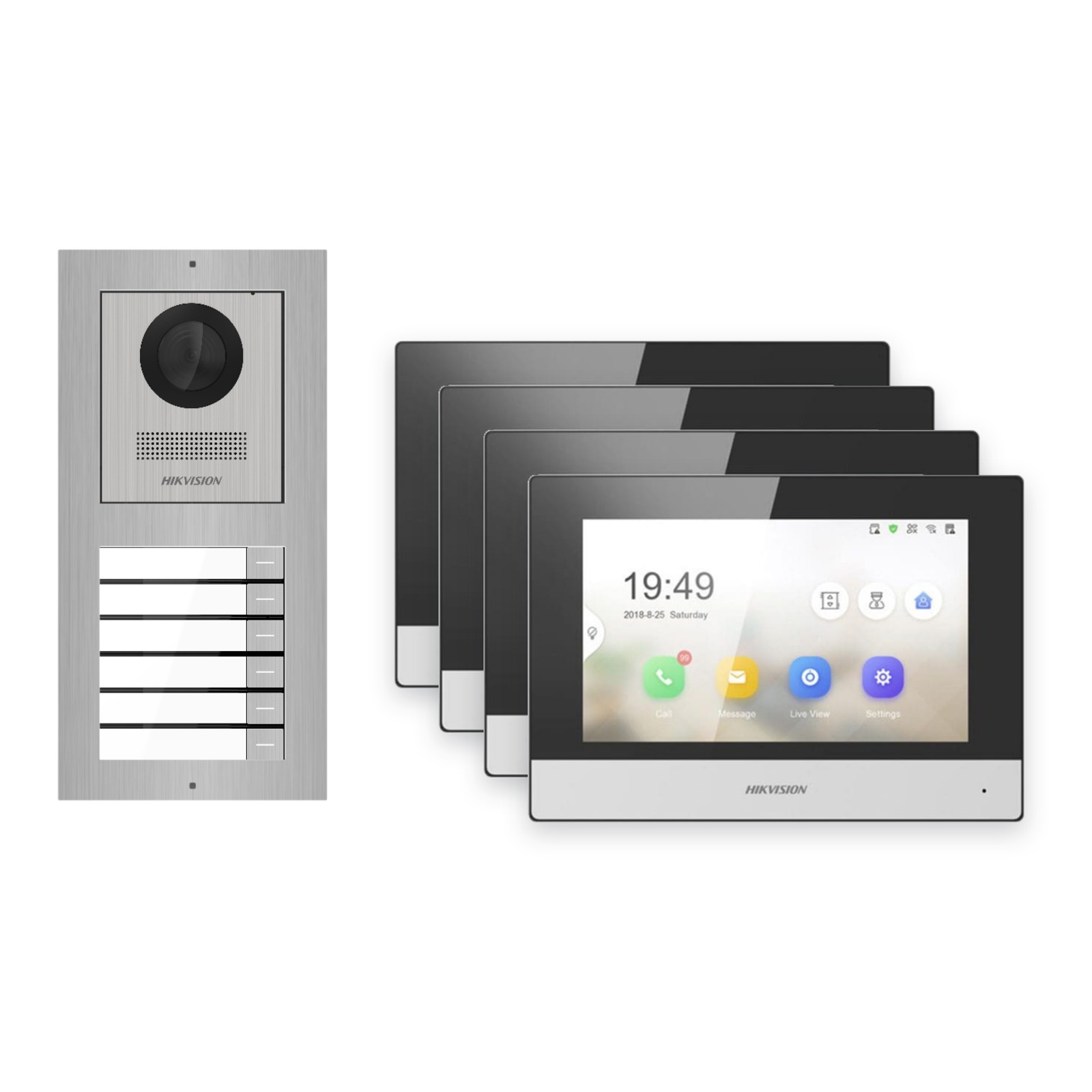 Hikvision 2-Draht-IP Video-Türsprechanlage 4-Familienhaus – Komplett-Set Edelstahl, Monitor schwarz Hikvision 2-Draht-IP Video-Türsprechanlage 4-Familienhaus – Komplett-Set Edelstahl, Monitor schwarz – Türstation und Innenstation