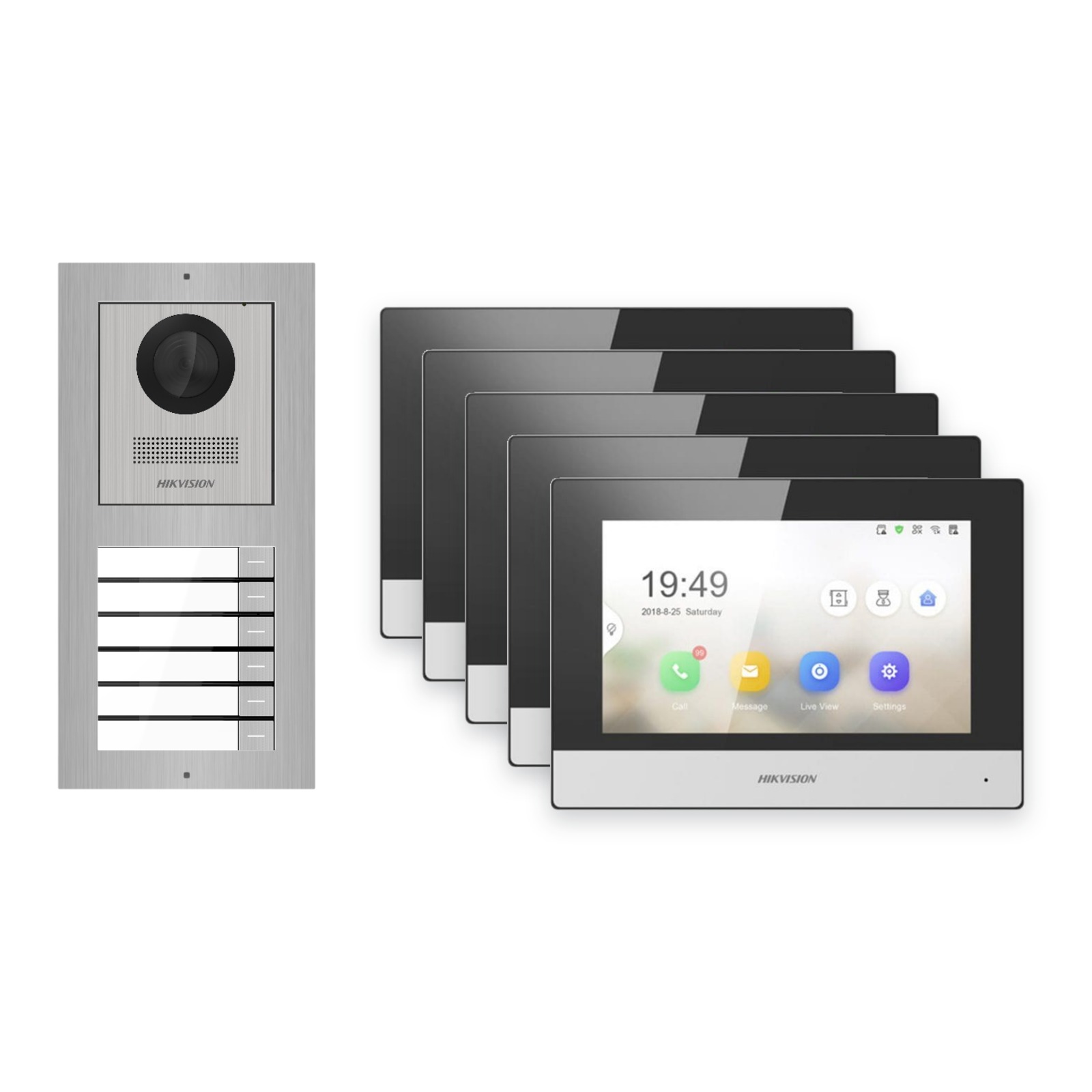 Hikvision 2-Draht-IP Video-Türsprechanlage 5-Familienhaus – Komplett-Set Edelstahl, Monitor schwarz Hikvision 2-Draht-IP Video-Türsprechanlage 5-Familienhaus – Komplett-Set Edelstahl, Monitor schwarz – Türstation und Innenstation