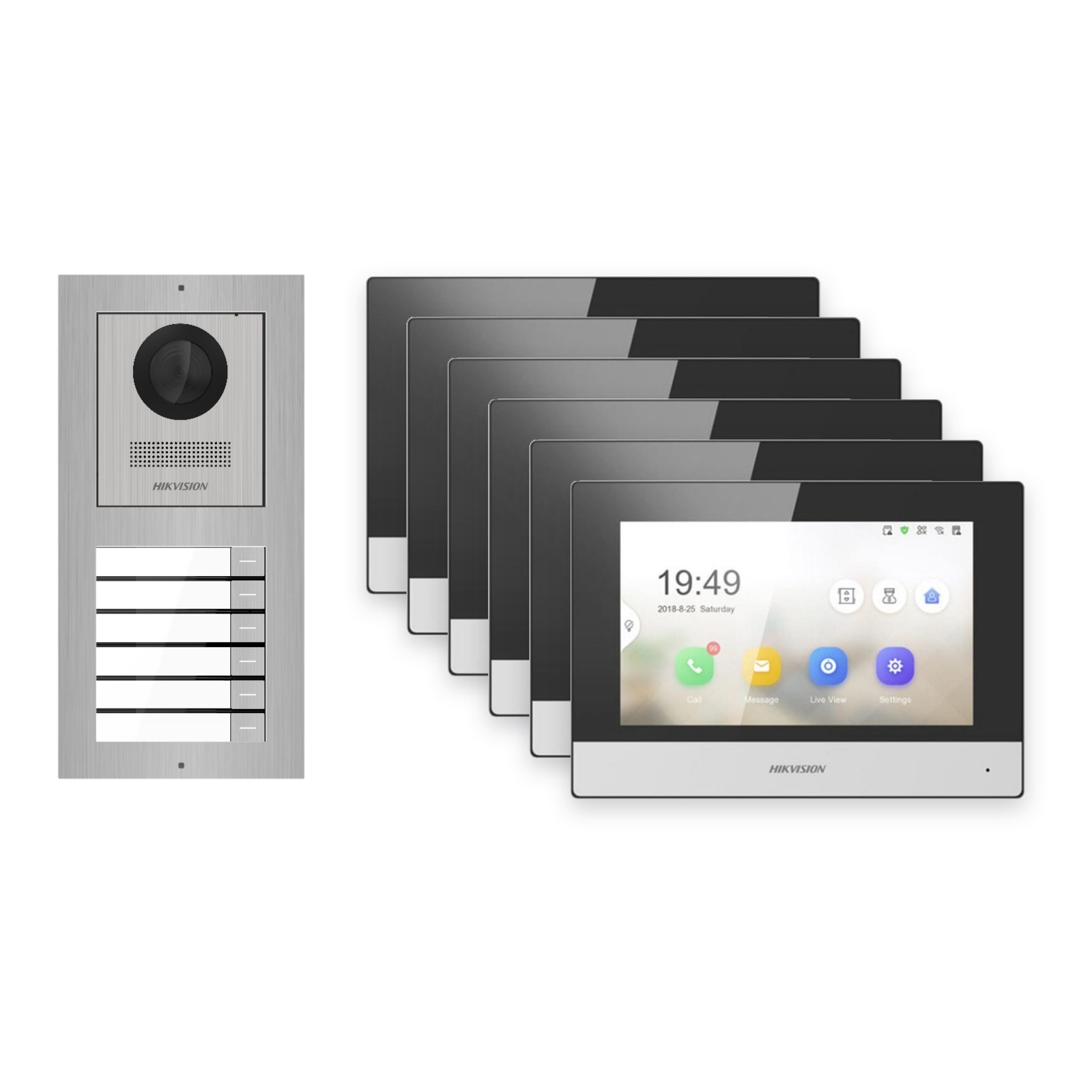 Hikvision 2-Draht-IP Video-Türsprechanlage 6-Familienhaus – Komplett-Set Edelstahl, Monitor schwarz Hikvision 2-Draht-IP Video-Türsprechanlage 6-Familienhaus – Komplett-Set Edelstahl, Monitor schwarz – Türstation und Innenstation
