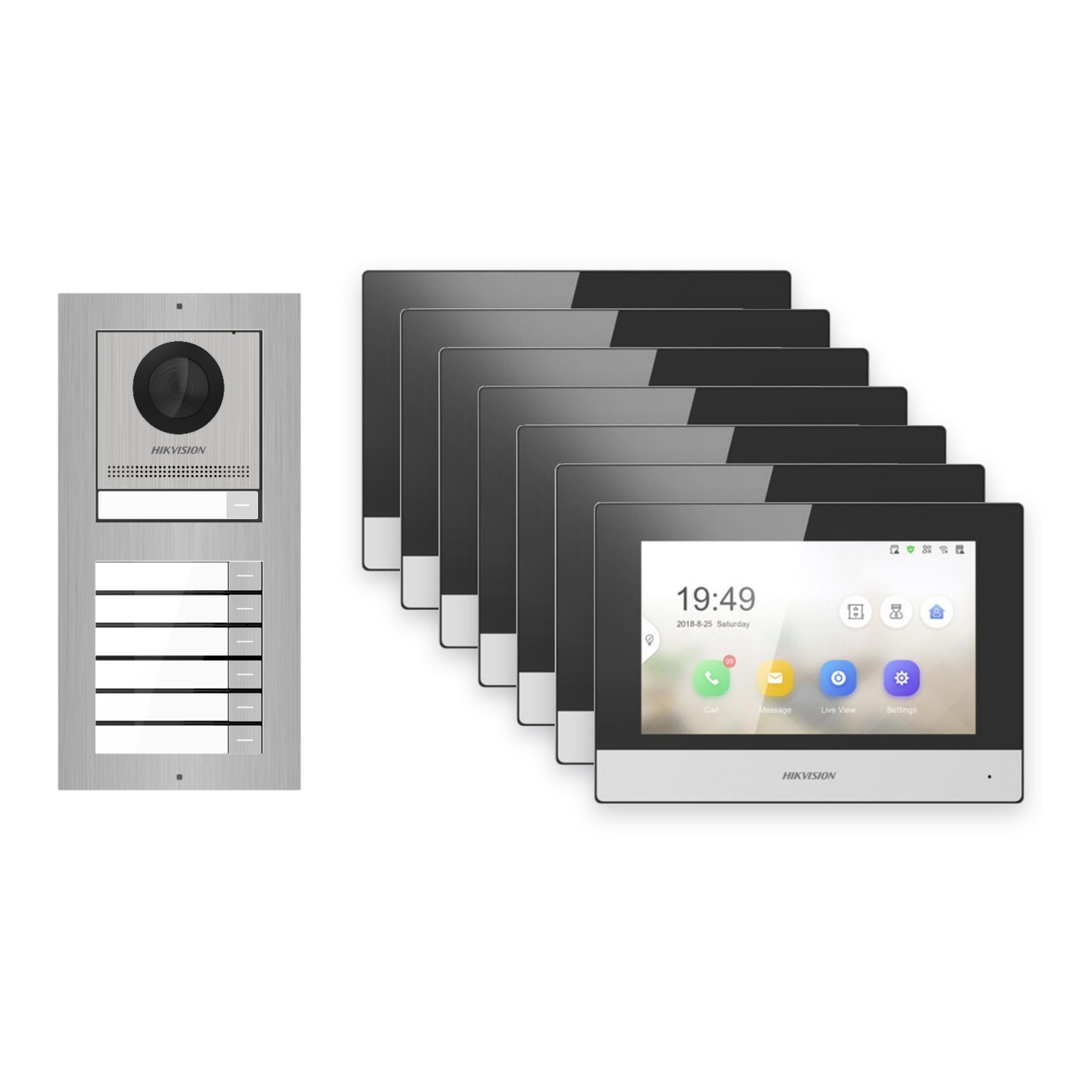 Hikvision 2-Draht-IP Video-Türsprechanlage 7-Familienhaus – Komplett-Set Edelstahl, Monitor schwarz Hikvision 2-Draht-IP Video-Türsprechanlage 7-Familienhaus – Komplett-Set Edelstahl, Monitor schwarz – Türstation und Innenstation