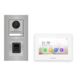 Hikvision 2-Draht-IP Video-Türsprechanlage Einfamilienhaus – Komplett-Set mit Fingerprint, Monitor weiss, Unterputz – Türstation und Innenstation