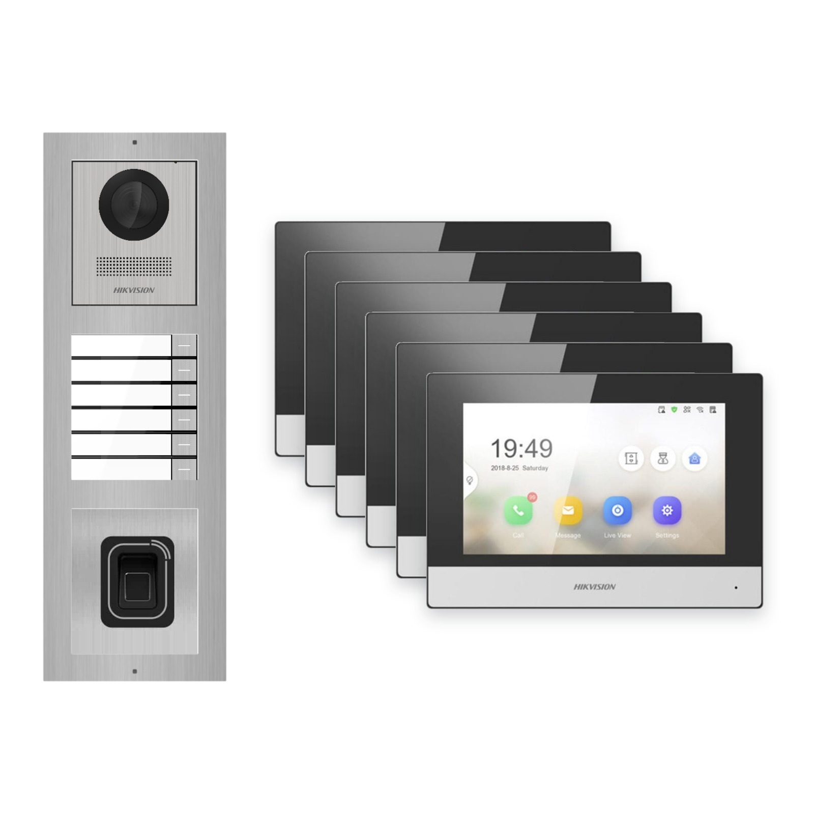 Hikvision 2-Draht-IP Video-Türsprechanlage 6-Familienhaus – Komplett-Set mit Fingerprint, Monitor schwarz Hikvision 2-Draht-IP Video-Türsprechanlage 6-Familienhaus – Komplett-Set mit Fingerprint, Monitor schwarz – Türstation und Innenstation
