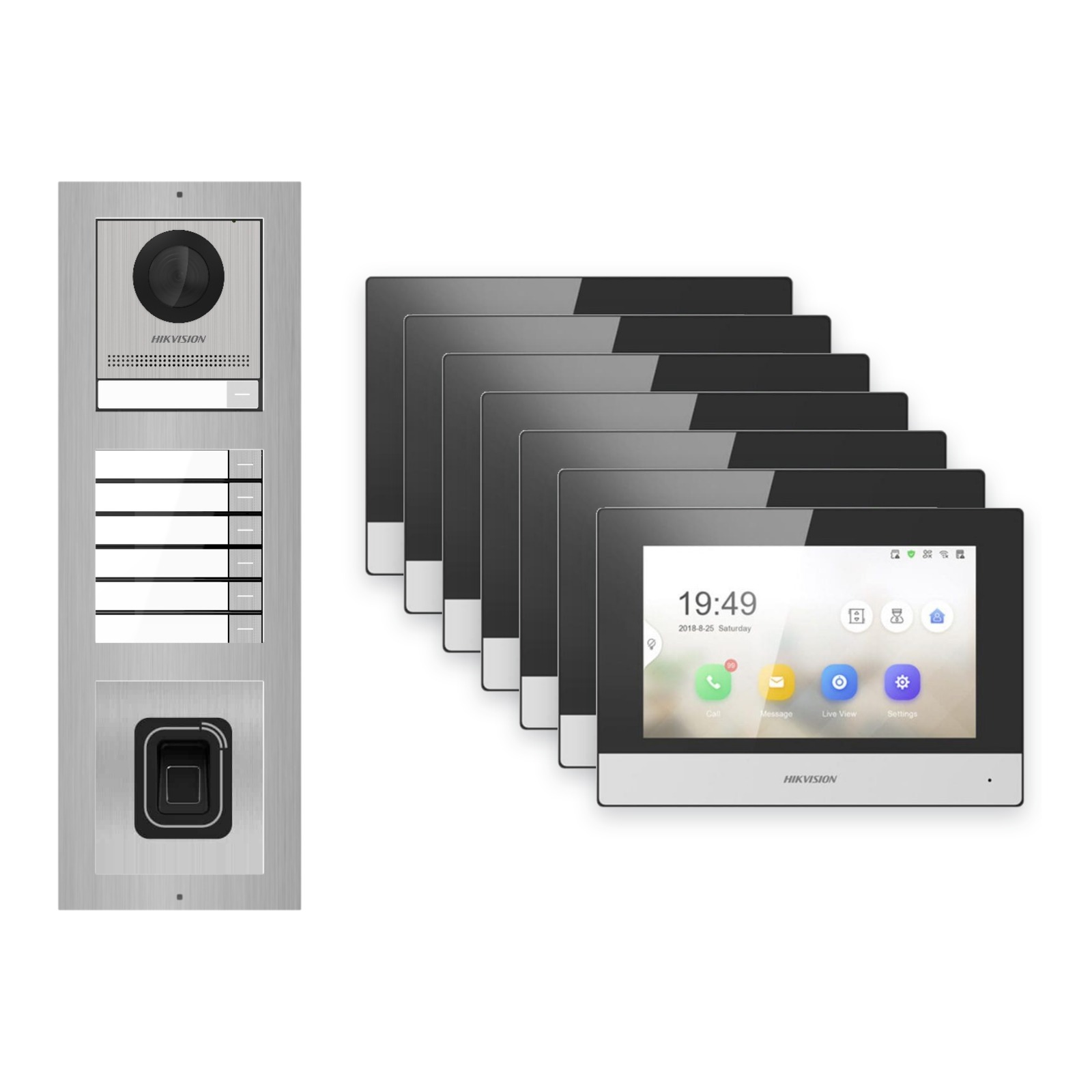 Hikvision 2-Draht-IP Video-Türsprechanlage 7-Familienhaus – Komplett-Set mit Fingerprint, Monitor schwarz Hikvision 2-Draht-IP Video-Türsprechanlage 7-Familienhaus – Komplett-Set mit Fingerprint, Monitor schwarz – Türstation und Innenstation