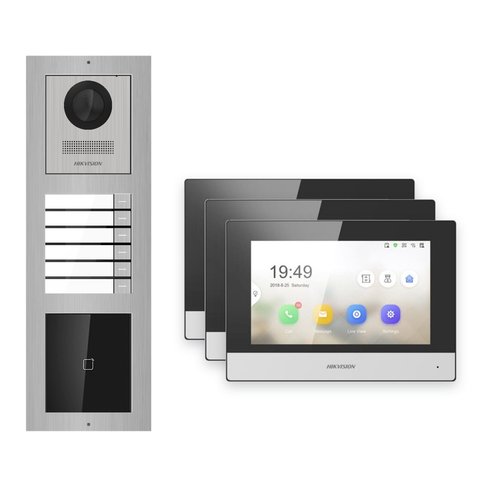 Hikvision 2-Draht-IP Video-Türsprechanlage 3-Familienhaus – Komplett-Set mit Kartenleser, Monitor schwarz Hikvision 2-Draht-IP Video-Türsprechanlage 3-Familienhaus – Komplett-Set mit Kartenleser, Monitor schwarz – Türstation und Innenstation