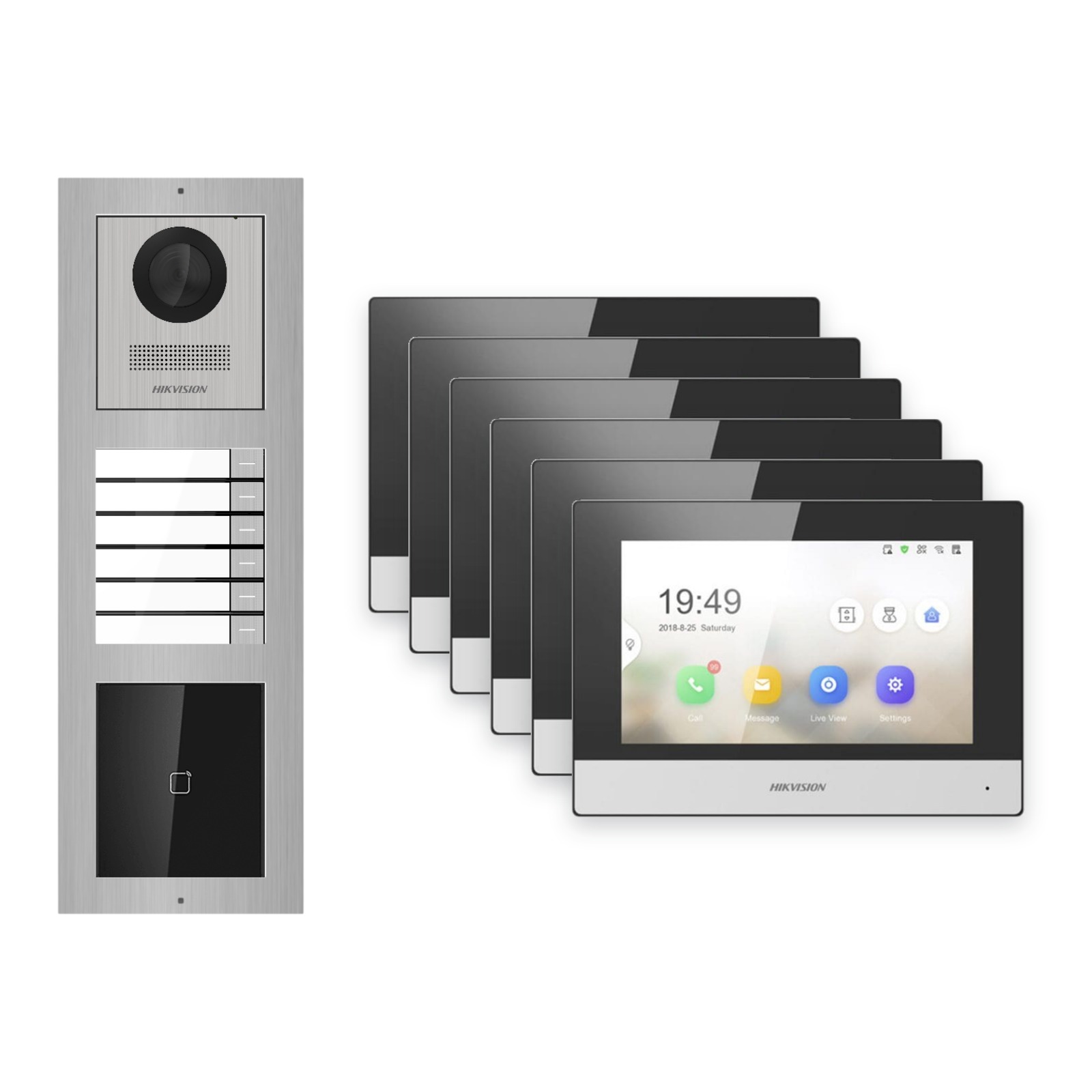 Hikvision 2-Draht-IP Video-Türsprechanlage 6-Familienhaus – Komplett-Set mit Kartenleser, Monitor schwarz Hikvision 2-Draht-IP Video-Türsprechanlage 6-Familienhaus – Komplett-Set mit Kartenleser, Monitor schwarz – Türstation und Innenstation