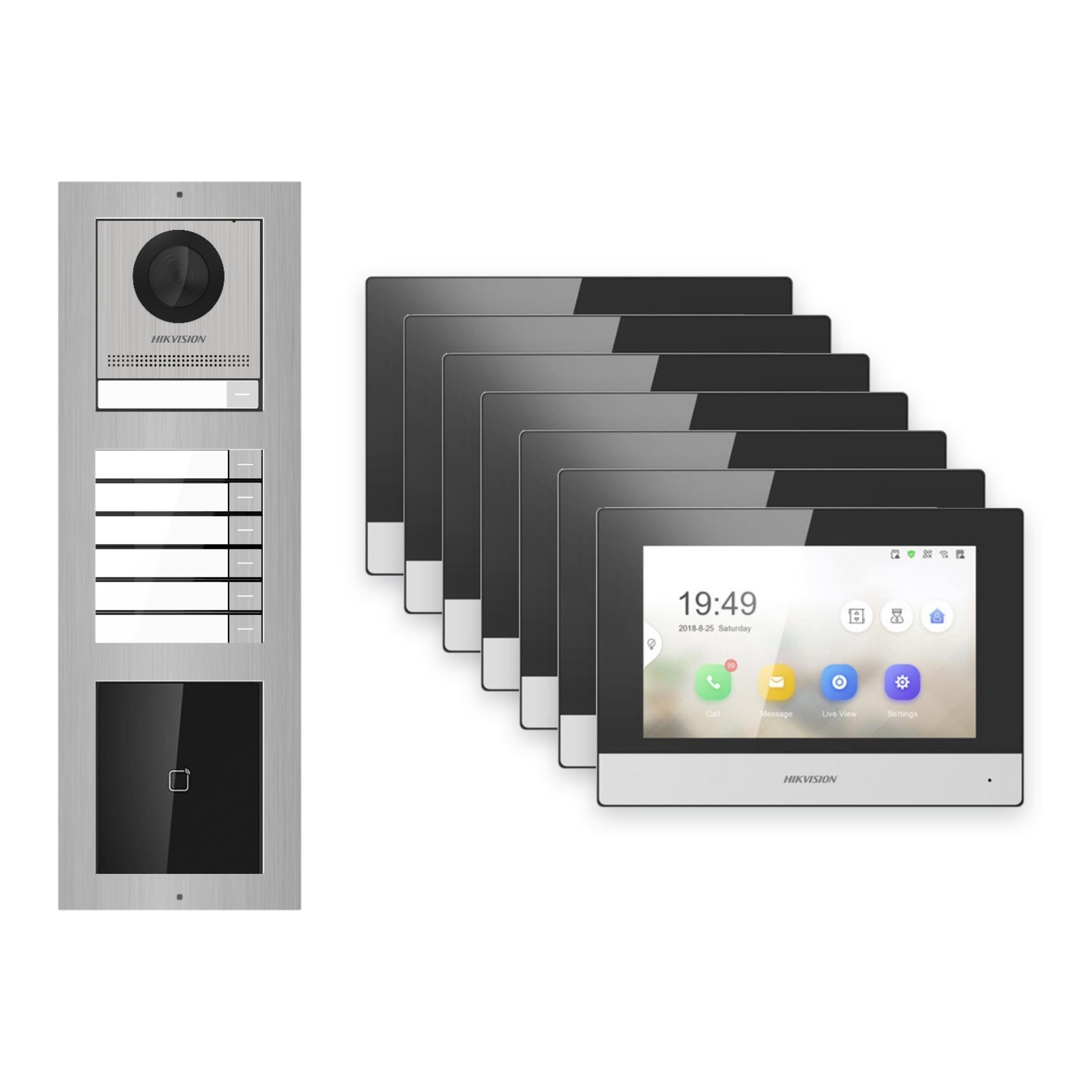 Hikvision 2-Draht-IP Video-Türsprechanlage 7-Familienhaus – Komplett-Set mit Kartenleser, Monitor schwarz Hikvision 2-Draht-IP Video-Türsprechanlage 7-Familienhaus – Komplett-Set mit Kartenleser, Monitor schwarz – Türstation und Innenstation