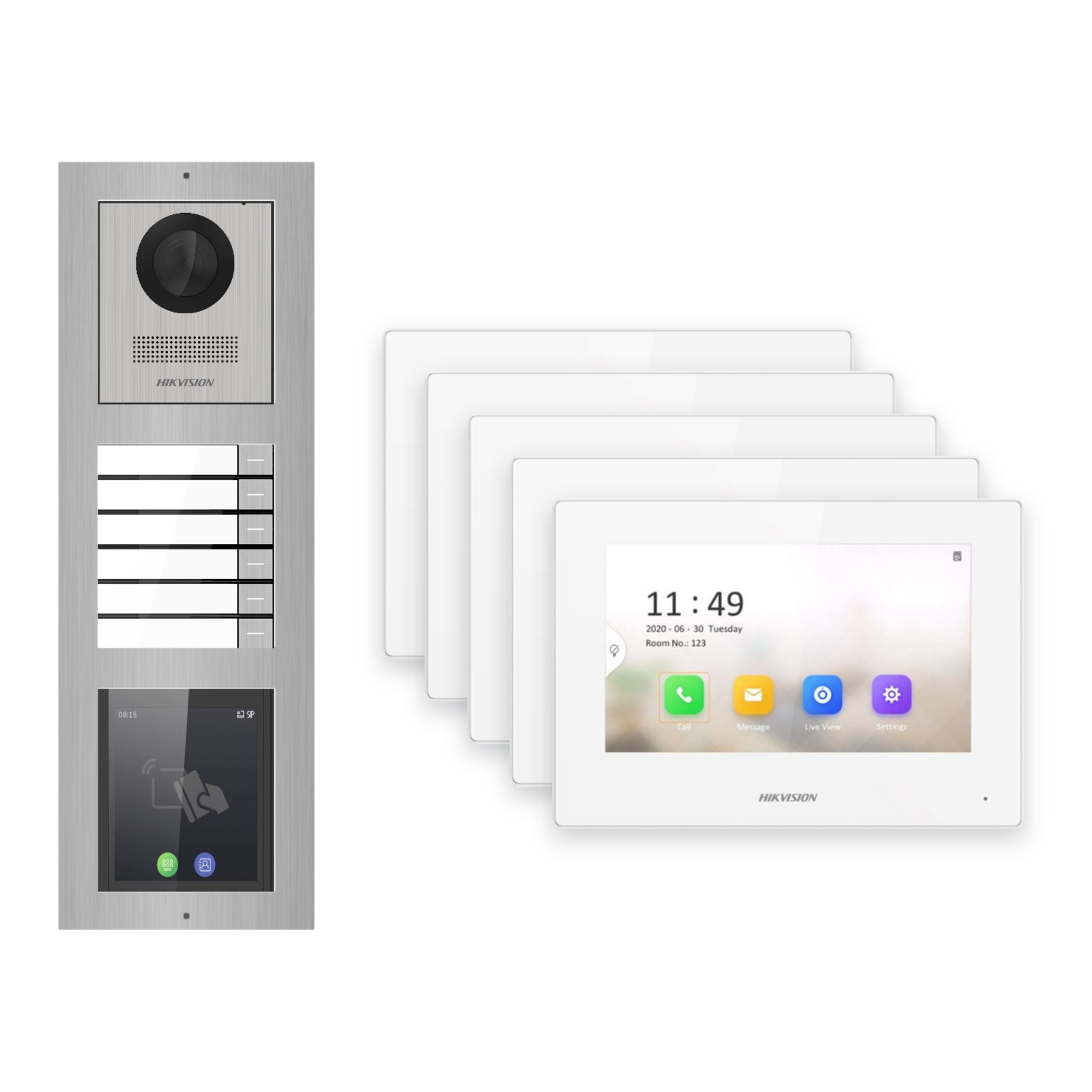 Hikvision 2-Draht-IP Video-Türsprechanlage 5-Familienhaus – Komplett-Set mit Touch-Display, Monitor weiss Hikvision 2-Draht-IP Video-Türsprechanlage 5-Familienhaus – Komplett-Set mit Touch-Display, Monitor weiss – Türstation und Innenstation