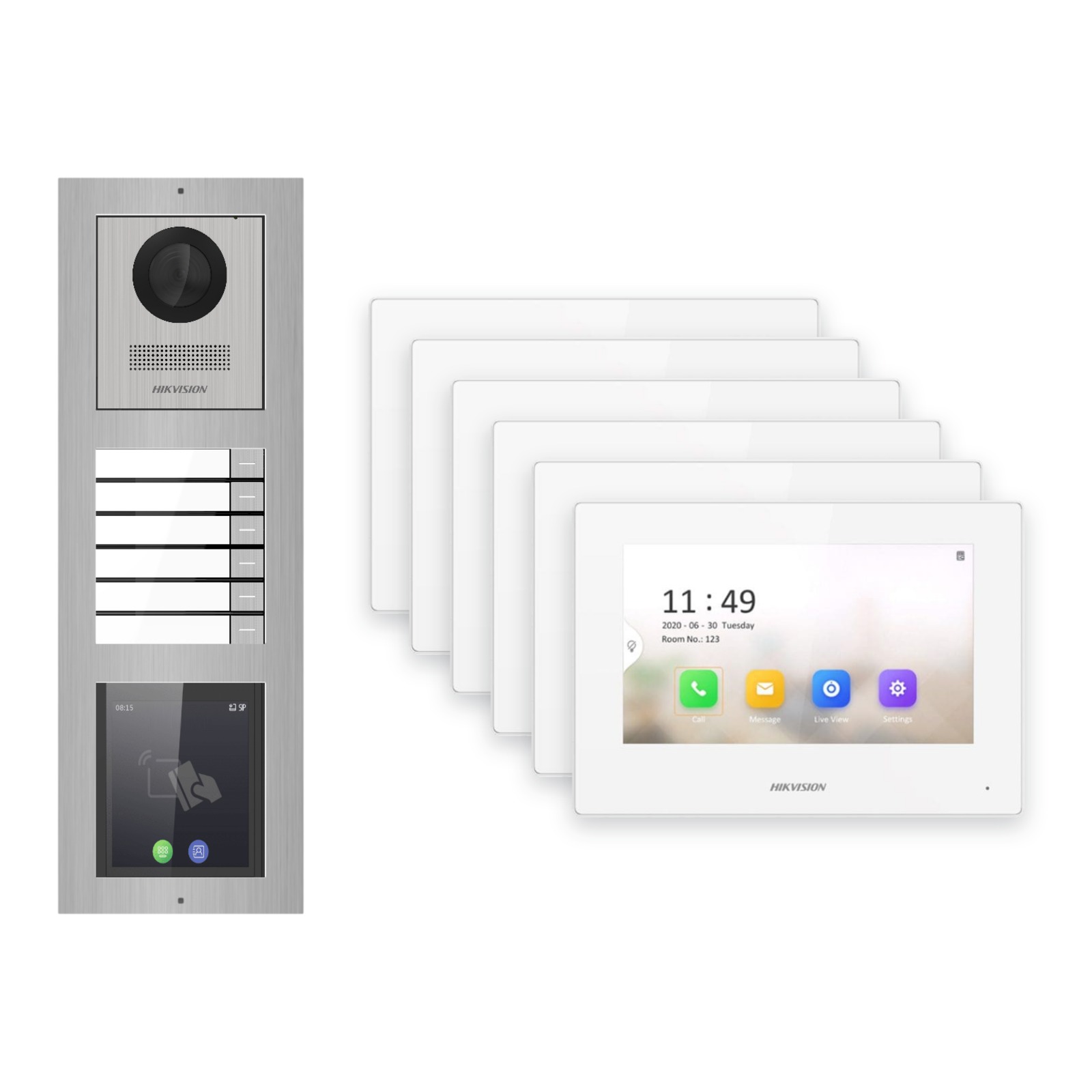 Hikvision 2-Draht-IP Video-Türsprechanlage 6-Familienhaus – Komplett-Set mit Touch-Display, Monitor weiss Hikvision 2-Draht-IP Video-Türsprechanlage 6-Familienhaus – Komplett-Set mit Touch-Display, Monitor weiss – Türstation und Innenstation