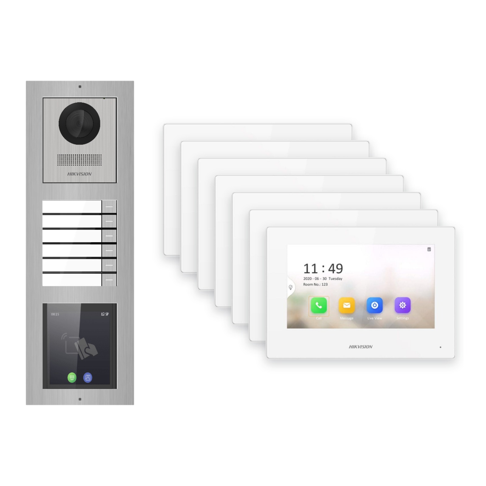 Hikvision 2-Draht-IP Video-Türsprechanlage 7-Familienhaus – Komplett-Set mit Touch-Display, Monitor weiss Hikvision 2-Draht-IP Video-Türsprechanlage 7-Familienhaus – Komplett-Set mit Touch-Display, Monitor weiss – Türstation und Innenstation