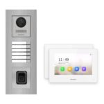 Hikvision 2-Draht-IP Video-Türsprechanlage 2-Familienhaus – Komplett-Set mit Fingerprint, Monitor weiss, Unterputz – Türstation und Innenstation