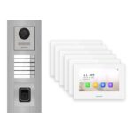 Hikvision 2-Draht-IP Video-Türsprechanlage 6-Familienhaus – Komplett-Set mit Fingerprint, Monitor weiss, Unterputz – Türstation und Innenstation