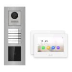 Hikvision 2-Draht-IP Video-Türsprechanlage 2-Familienhaus – Komplett-Set mit Kartenleser, Monitor weiss, Unterputz – Türstation und Innenstation
