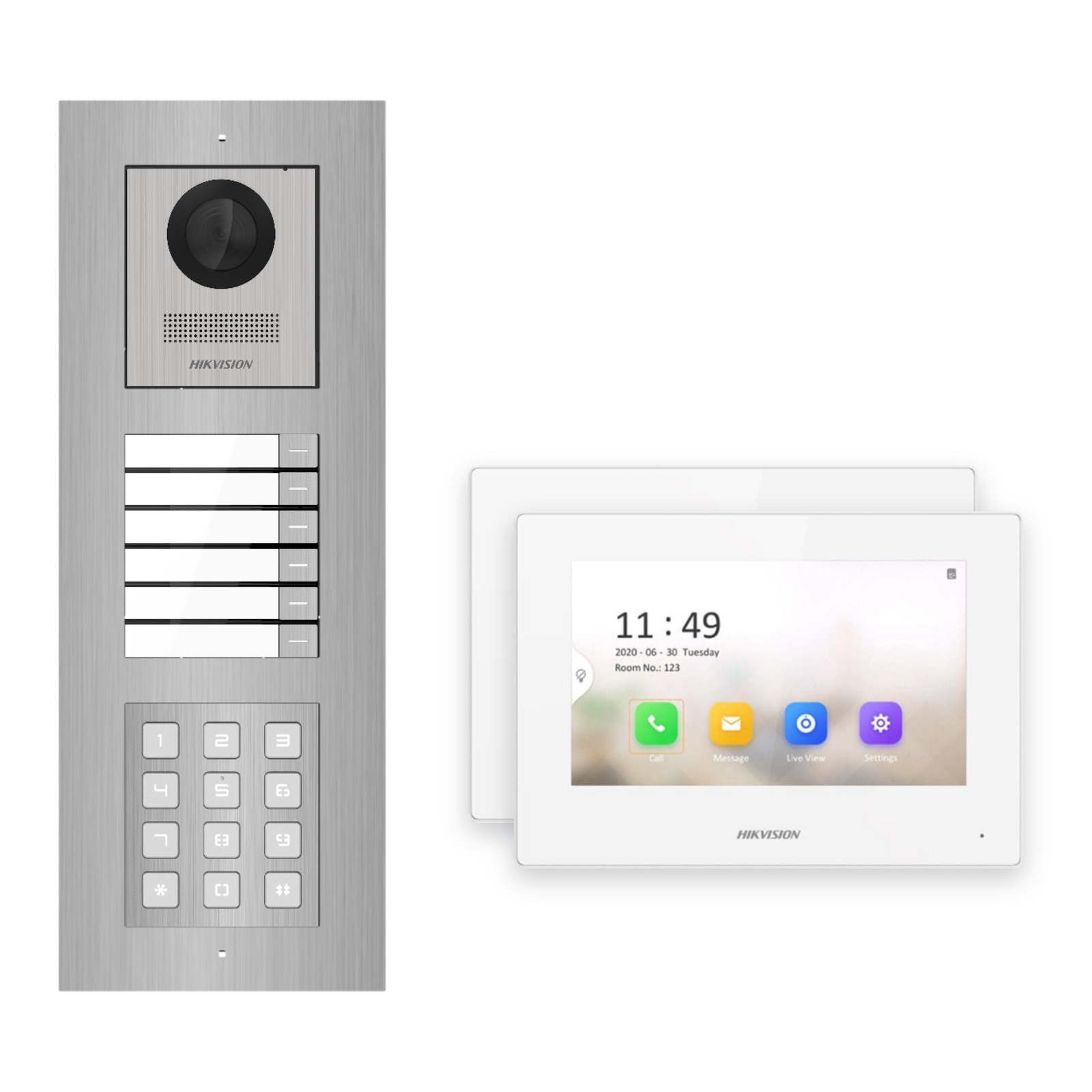Hikvision 2-Draht-IP Video-Türsprechanlage 2-Familienhaus – Komplett-Set mit Zahlencode, Monitor weiss, Unterputz Hikvision 2-Draht-IP Video-Türsprechanlage 2-Familienhaus – Komplett-Set mit Zahlencode, Monitor weiss, Unterputz – Türstation und Innenstation