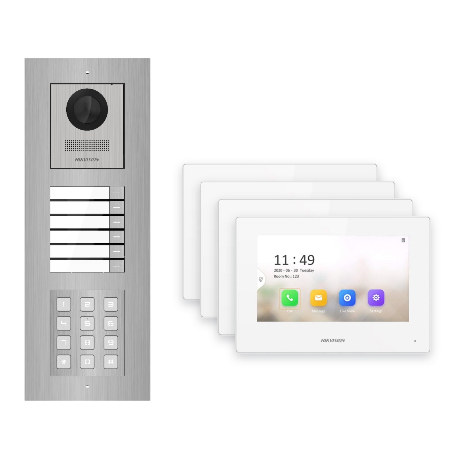 Hikvision 2-Draht-IP Video-Türsprechanlage 4-Familienhaus – Komplett-Set mit Zahlencode, Monitor weiss, Unterputz Hikvision 2-Draht-IP Video-Türsprechanlage 4-Familienhaus – Komplett-Set mit Zahlencode, Monitor weiss, Unterputz – Türstation und Innenstation