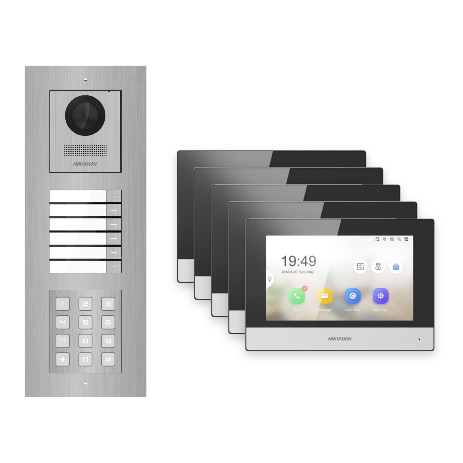 Hikvision 2-Draht-IP Video-Türsprechanlage 5-Familienhaus – Komplett-Set mit Zahlencode, Monitor schwarz, Unterputz Hikvision 2-Draht-IP Video-Türsprechanlage 5-Familienhaus – Komplett-Set mit Zahlencode, Monitor schwarz, Unterputz – Türstation und Innenstation