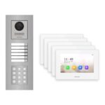 Hikvision 2-Draht-IP Video-Türsprechanlage 5-Familienhaus – Komplett-Set mit Zahlencode, Monitor weiss, Unterputz – Türstation und Innenstation